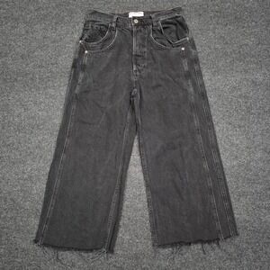 We The‎ Free People Womens 25 Black Wide Leg Final Countdown Crop Jeans Slouchy